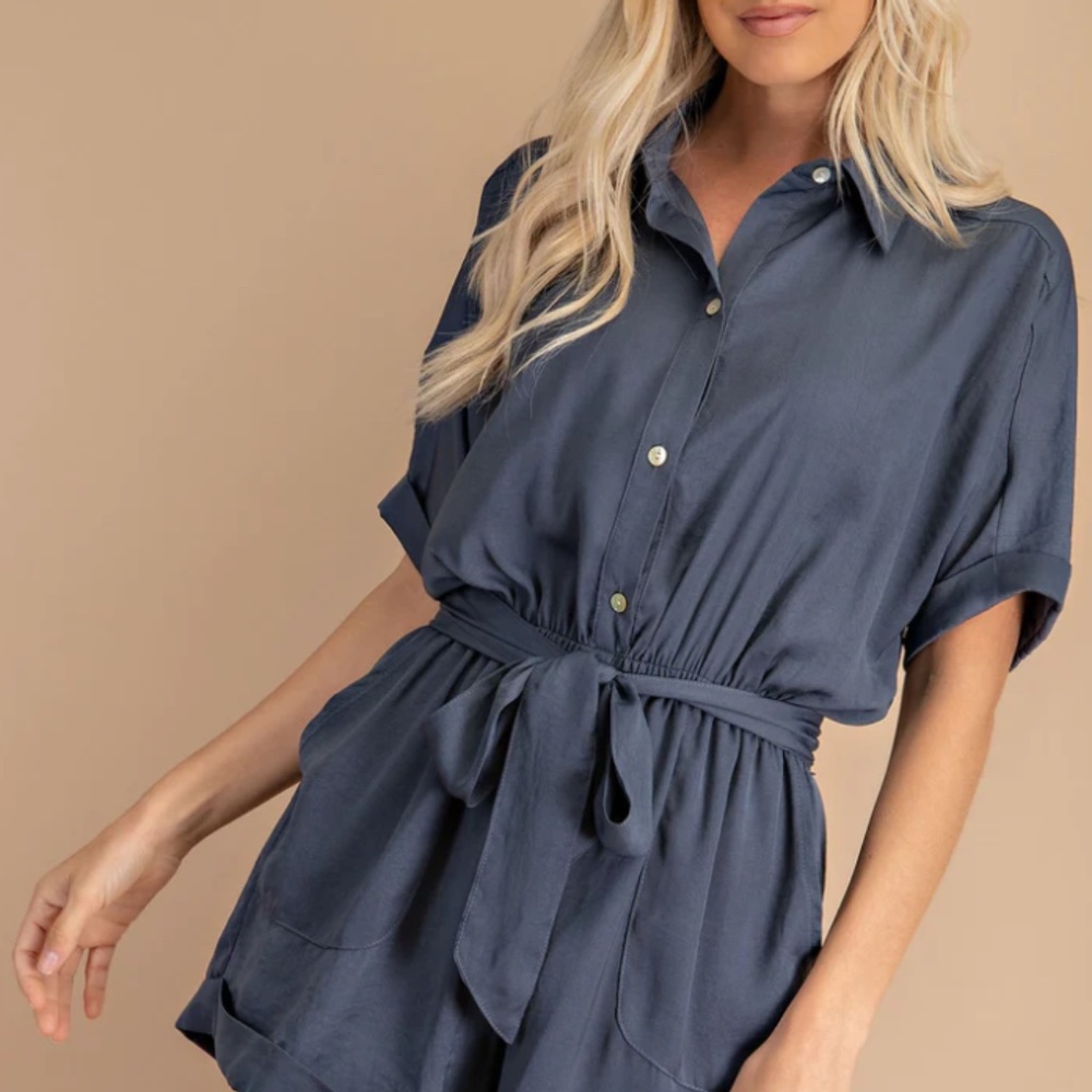 Indigo Button Down Shirt Romper